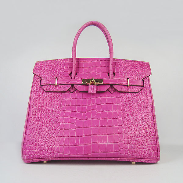 High Quality Fake Hermes Birkin 35CM Crocodile Veins Leather Bag Peach 6089 - Click Image to Close